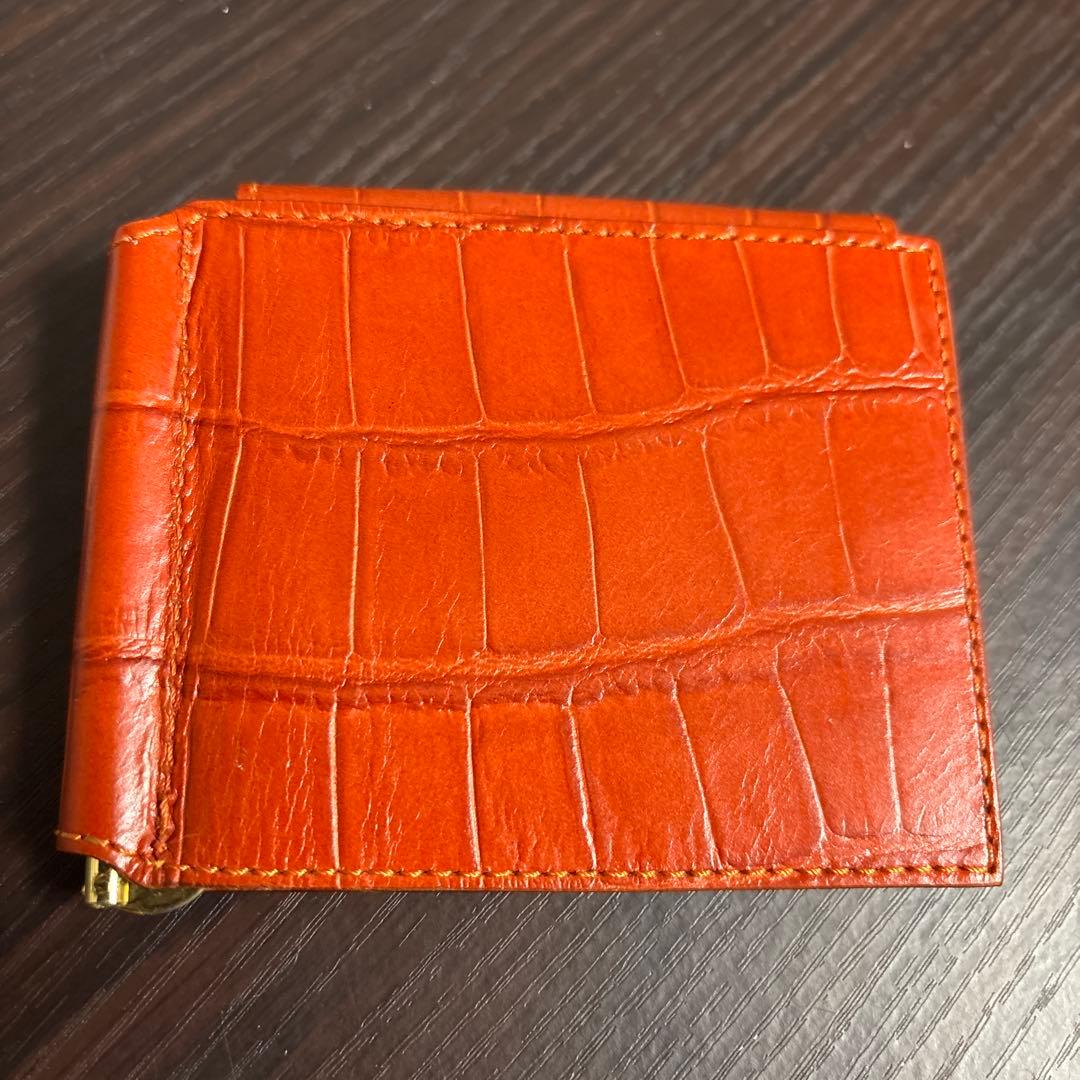 Felisi オレンジレザー マネークリップ クロコダイル型押し