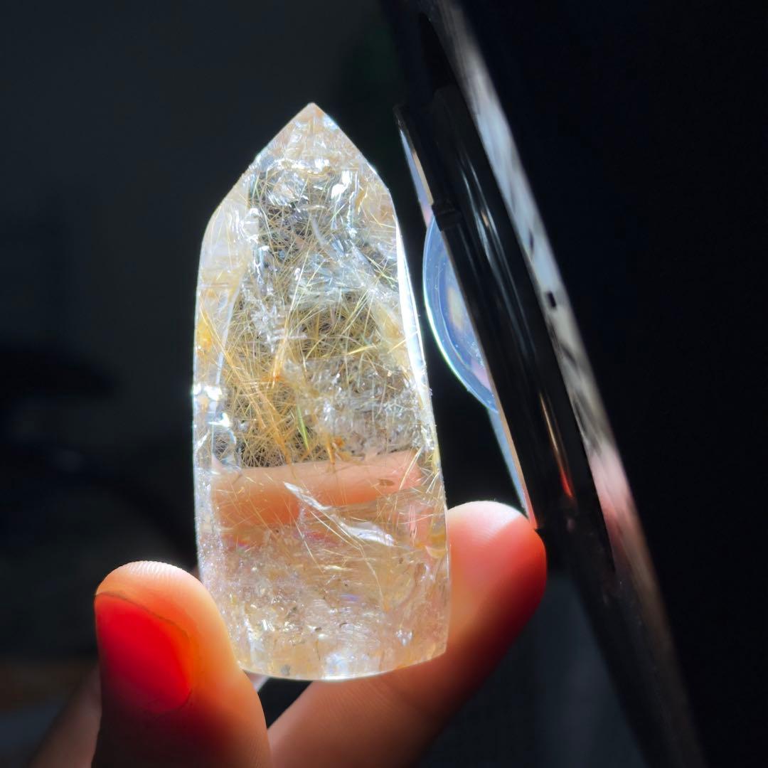 天然石ルチルクォーツのポイント　置物G.604