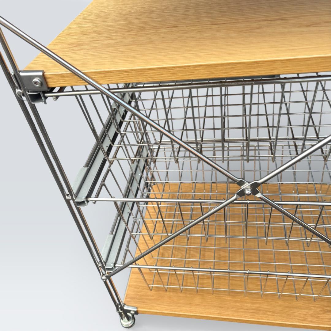【送料込】無印良品 ステンレスユニットシェルフ オーク バスケット キャスター付