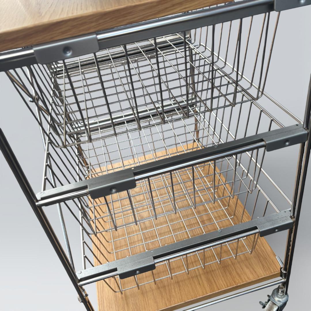【送料込】無印良品 ステンレスユニットシェルフ オーク バスケット キャスター付