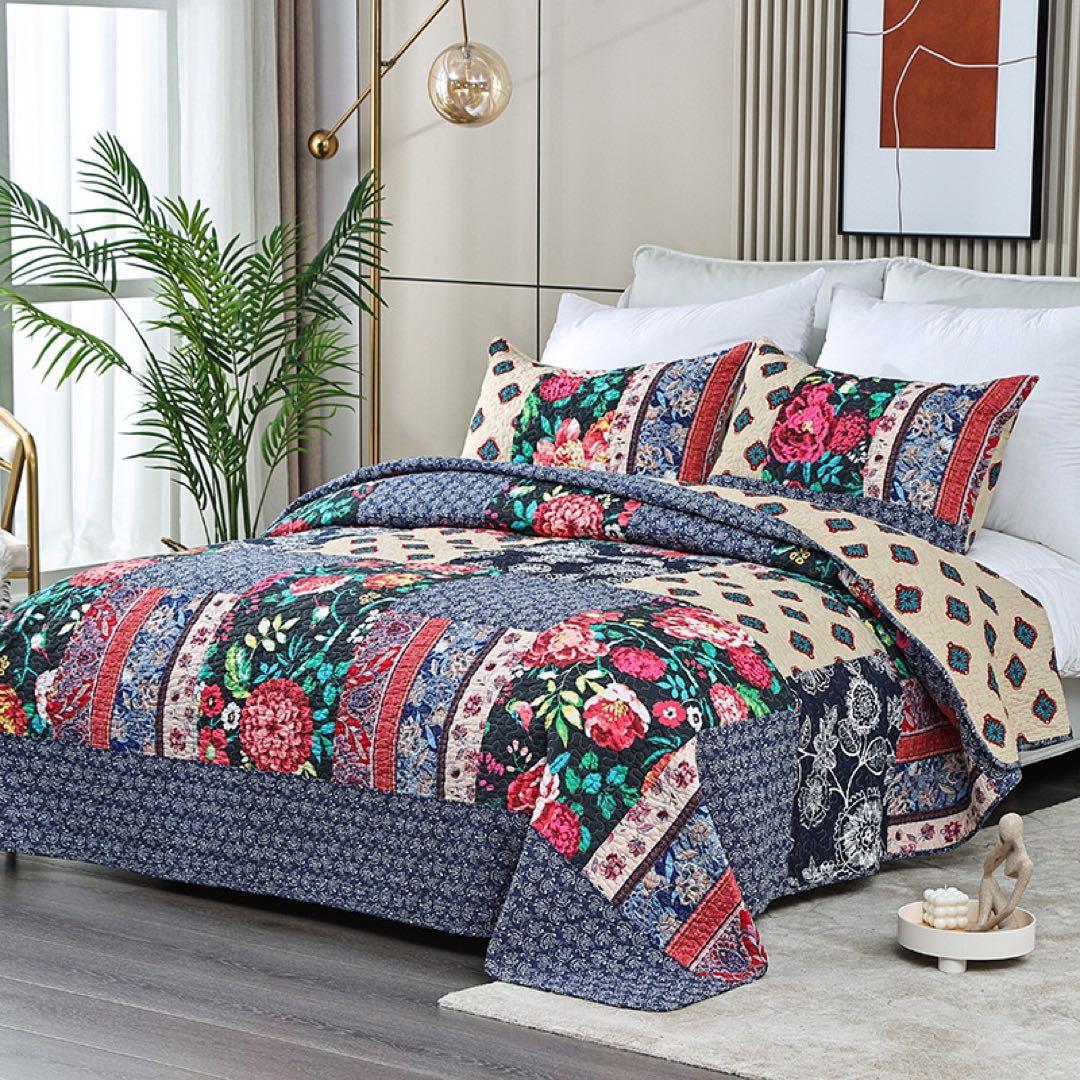 キルトベッドカバー3点セット綿マルチカバー キルティング 916