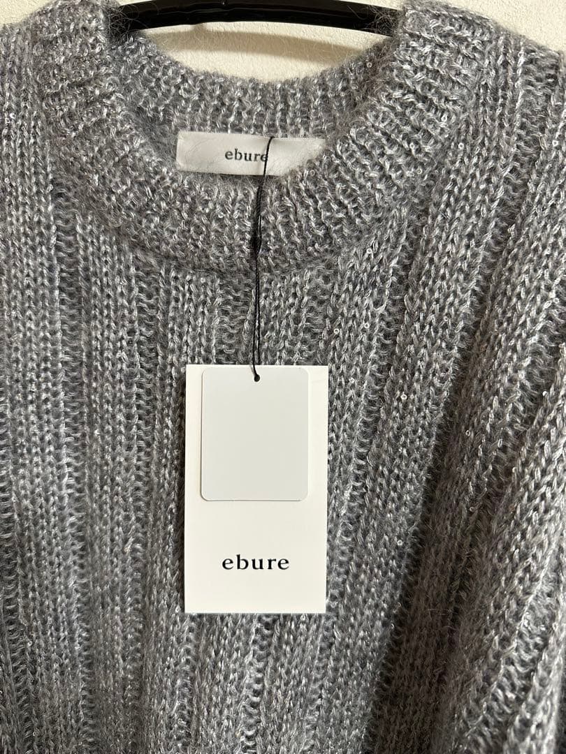 エブール ebure モヘアスパンコール クルーネックリブニットプルオーバー