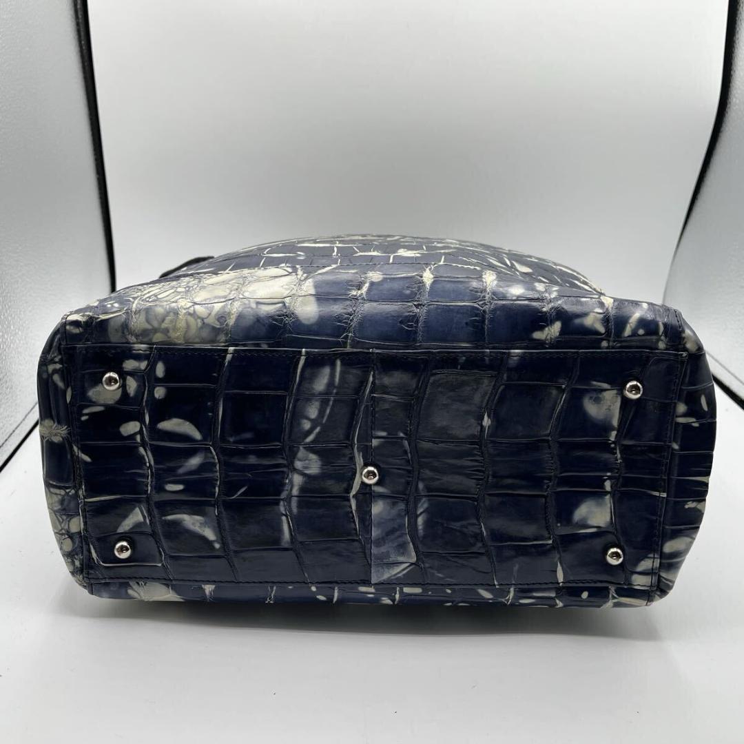 JRA認定 マットクロコ 2way トートバッグ メンズ ブルー ホワイト A4