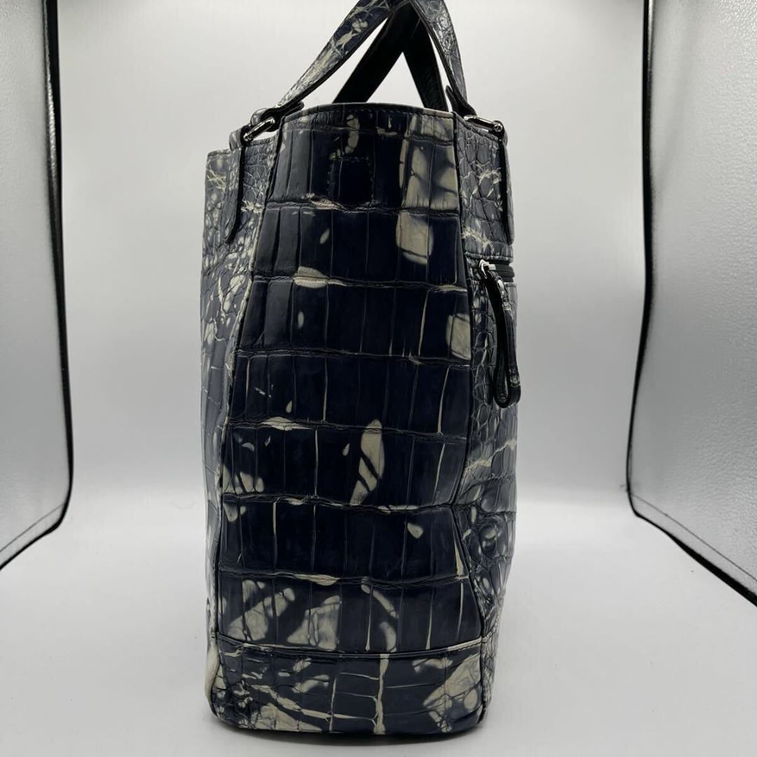 JRA認定 マットクロコ 2way トートバッグ メンズ ブルー ホワイト A4