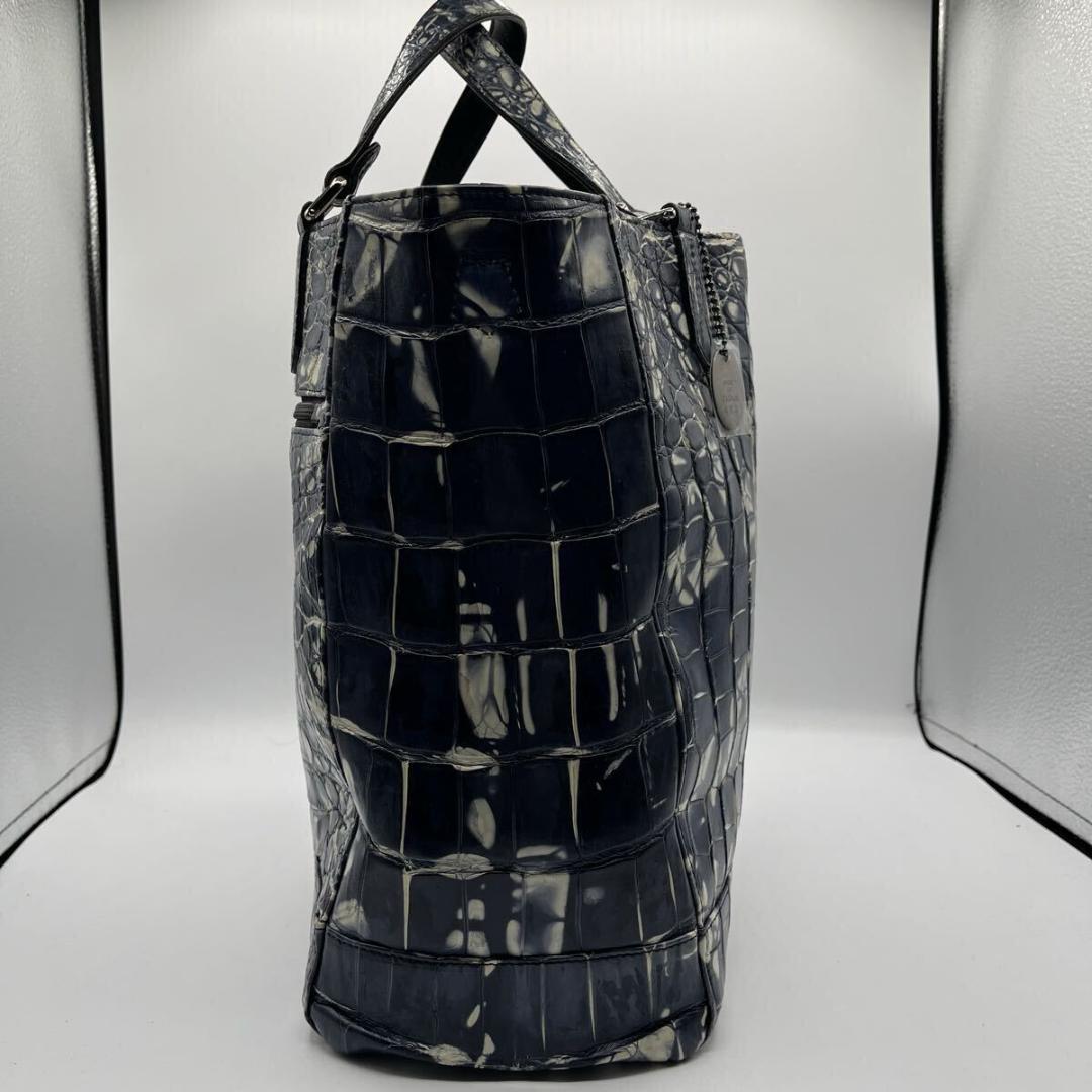 JRA認定 マットクロコ 2way トートバッグ メンズ ブルー ホワイト A4