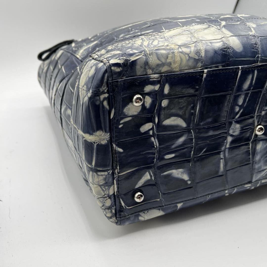 JRA認定 マットクロコ 2way トートバッグ メンズ ブルー ホワイト A4