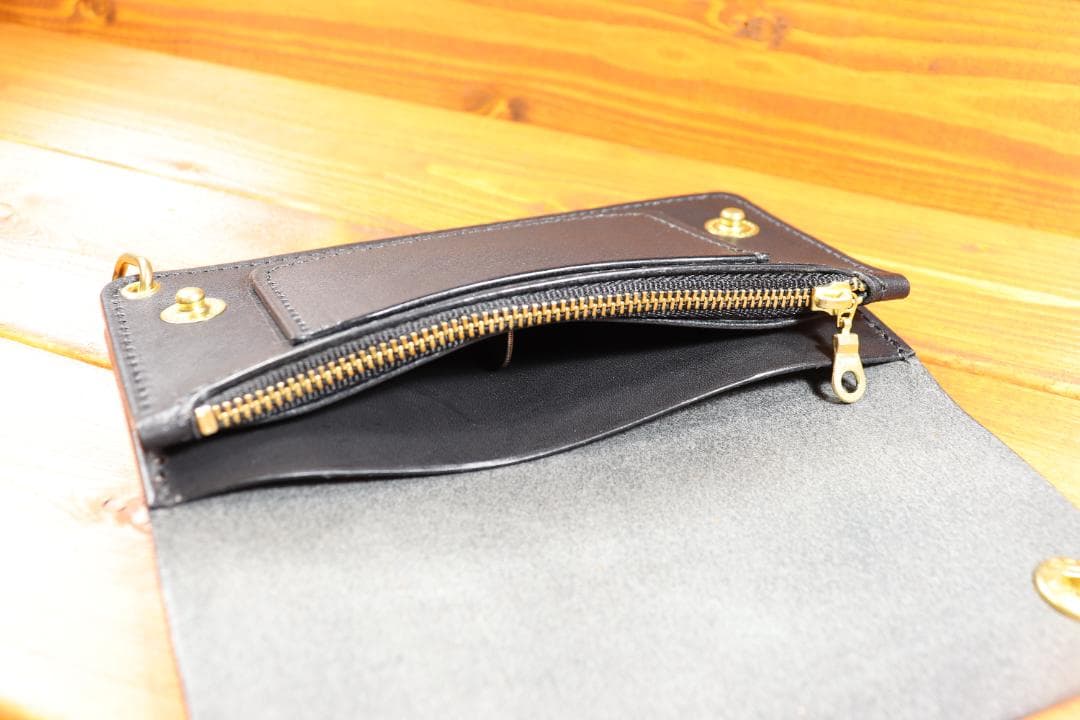 ロング　トラッカーウォレット 栃木レザー　真鍮