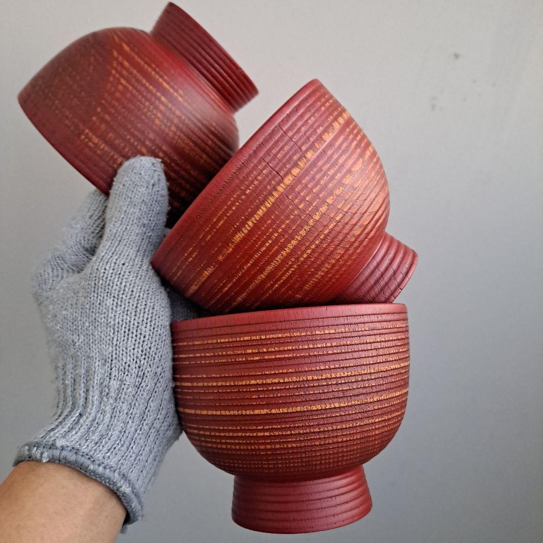 【山中漆器　大椀×3客】天然木製　内外\