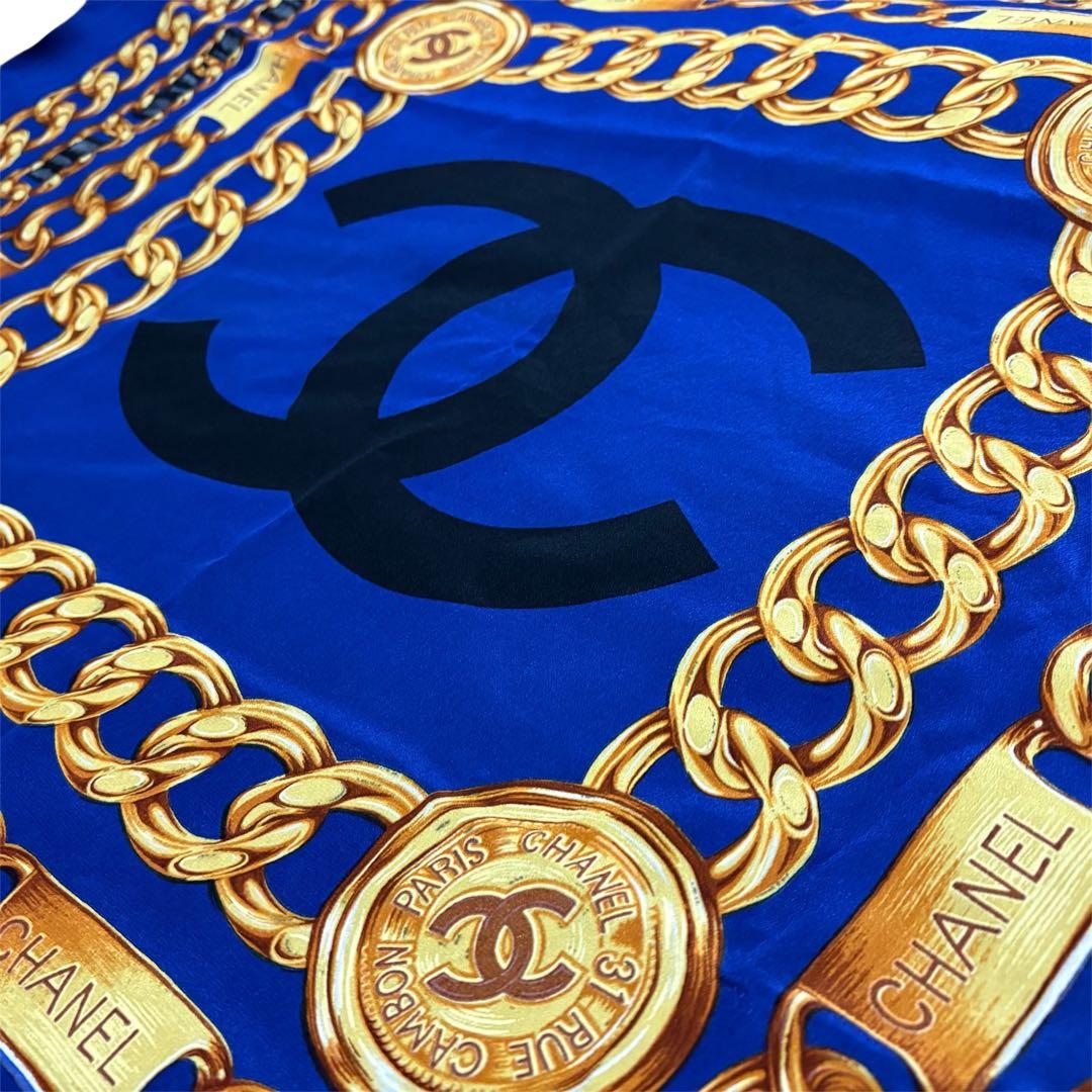 CHANEL シルクスカーフ ブルー レディース