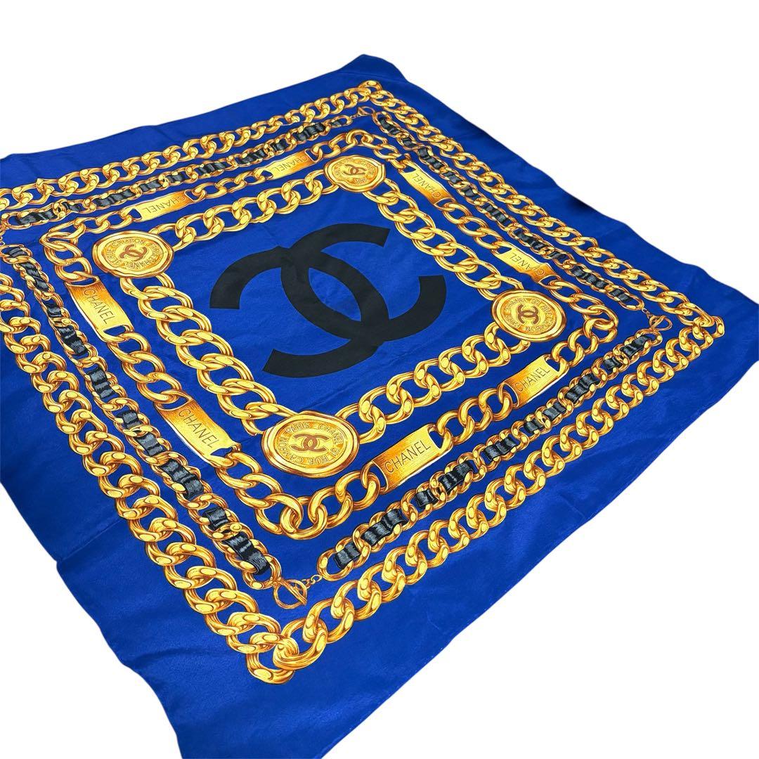 CHANEL シルクスカーフ ブルー レディース