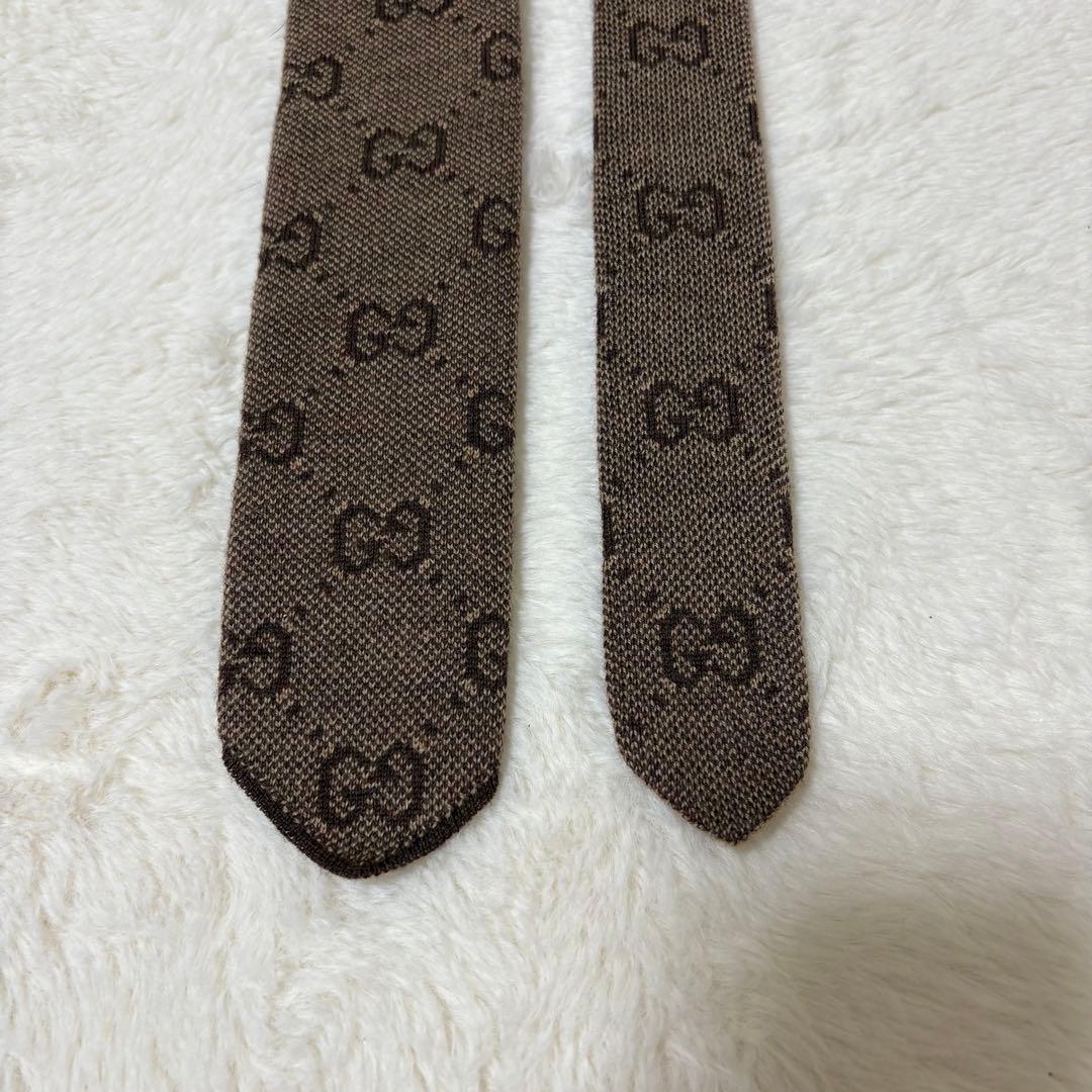 美品 ✨現行タグ✨GUCCI ネクタイ ナロータイ GG柄 ブラウン ウール 毛