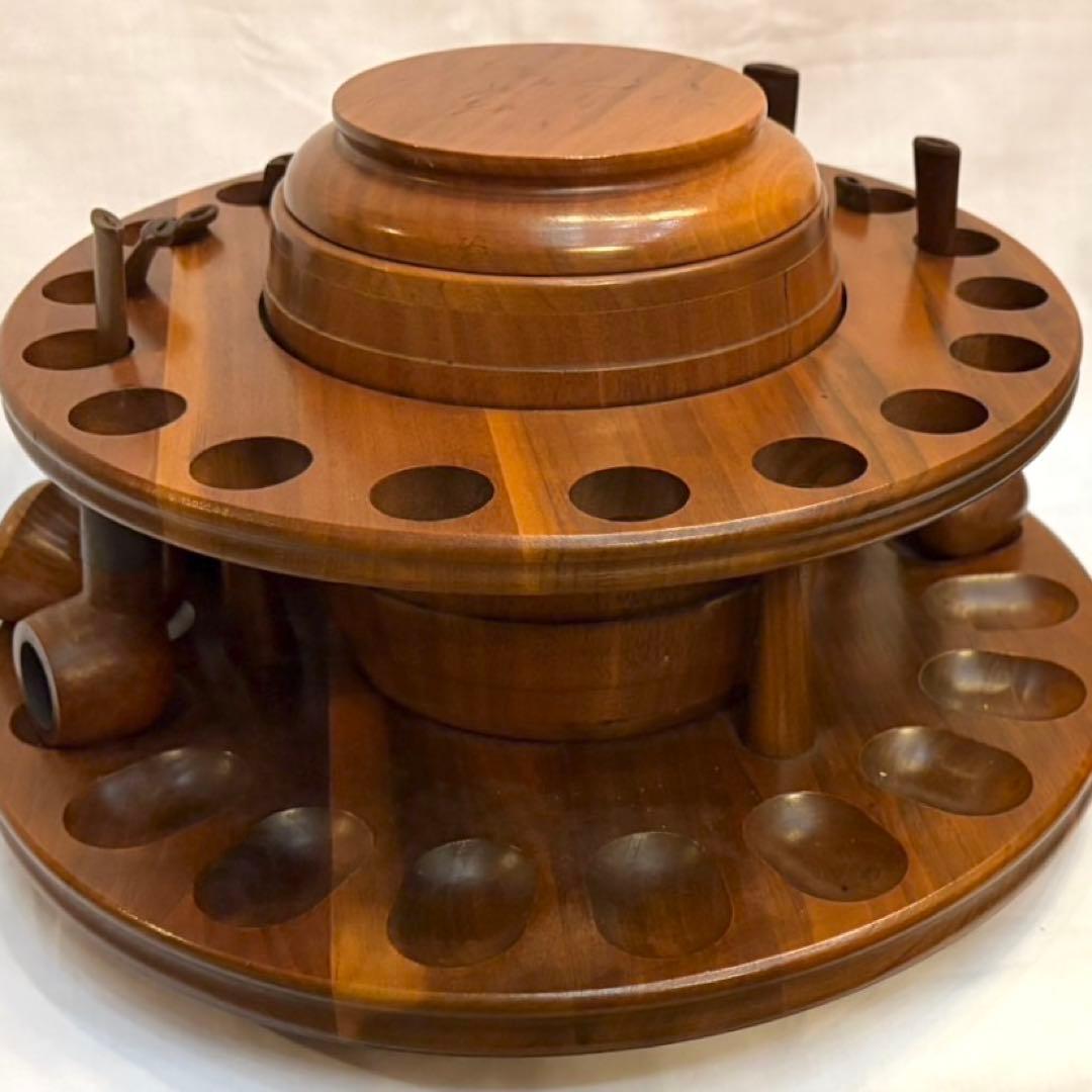 木製 回転式パイプスタンド　18本用　パイプ10本付き　アンティーク