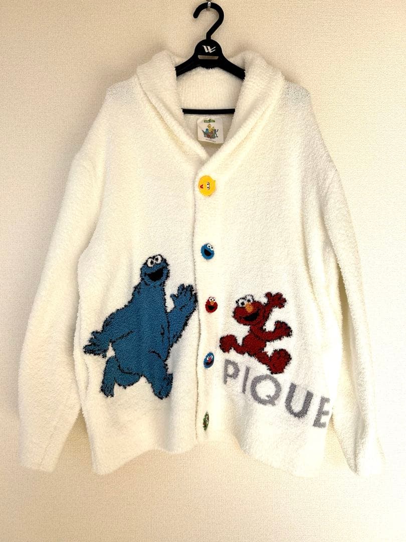 【希少】美品　ジェラートピケ　ジャガードショールカーディガン セサミストリート