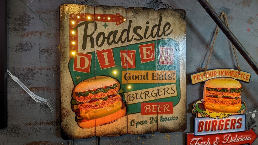 Old New！アメリカンダイナー ハンバーガー 屋内 吊り下げ式 電飾看板