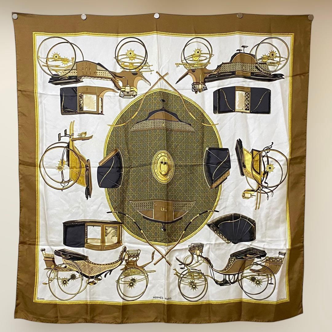 HERMES カレ90 大判シルクスカーフ 折畳み式幌の馬車 エルメス