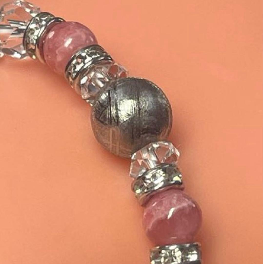 BRY0966⭐️ギベオン隕石・インカローズ・水晶ブレスレット⭐️高品質　希少　美品