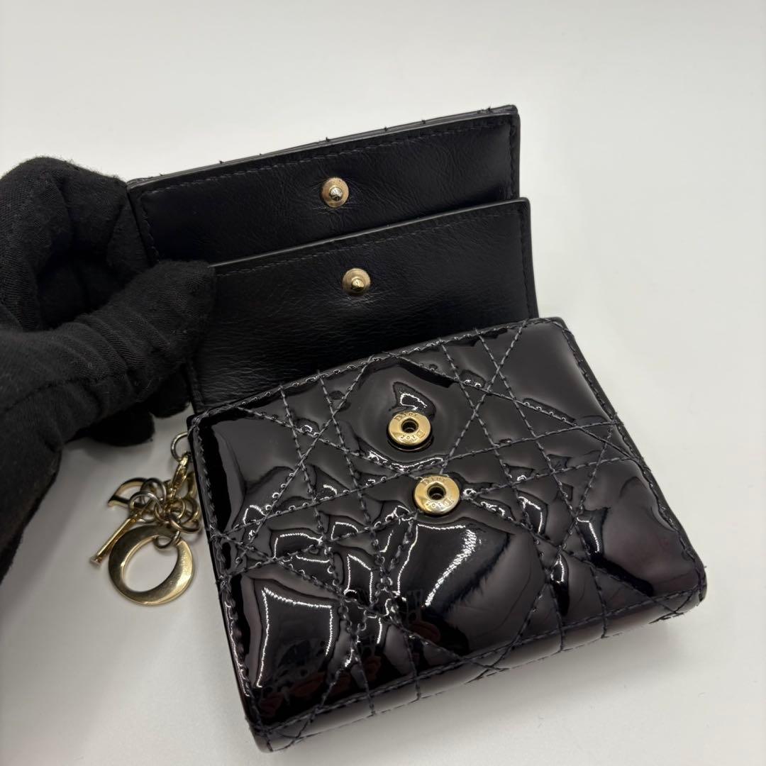 DIOR☆レディ ディオール☆エナメル☆ロータスウォレット☆カナージュ☆財