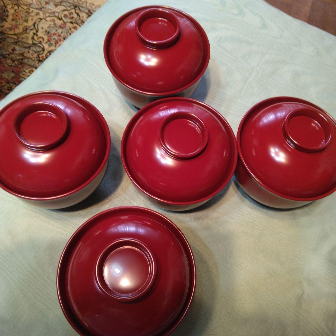 越前漆器、源伸堂きむら 赤い漆器 蓋付き椀5 個セット