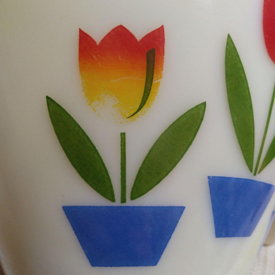 ヴィンテージFire King チューリップ柄 ボウル LL アイボリー·美品