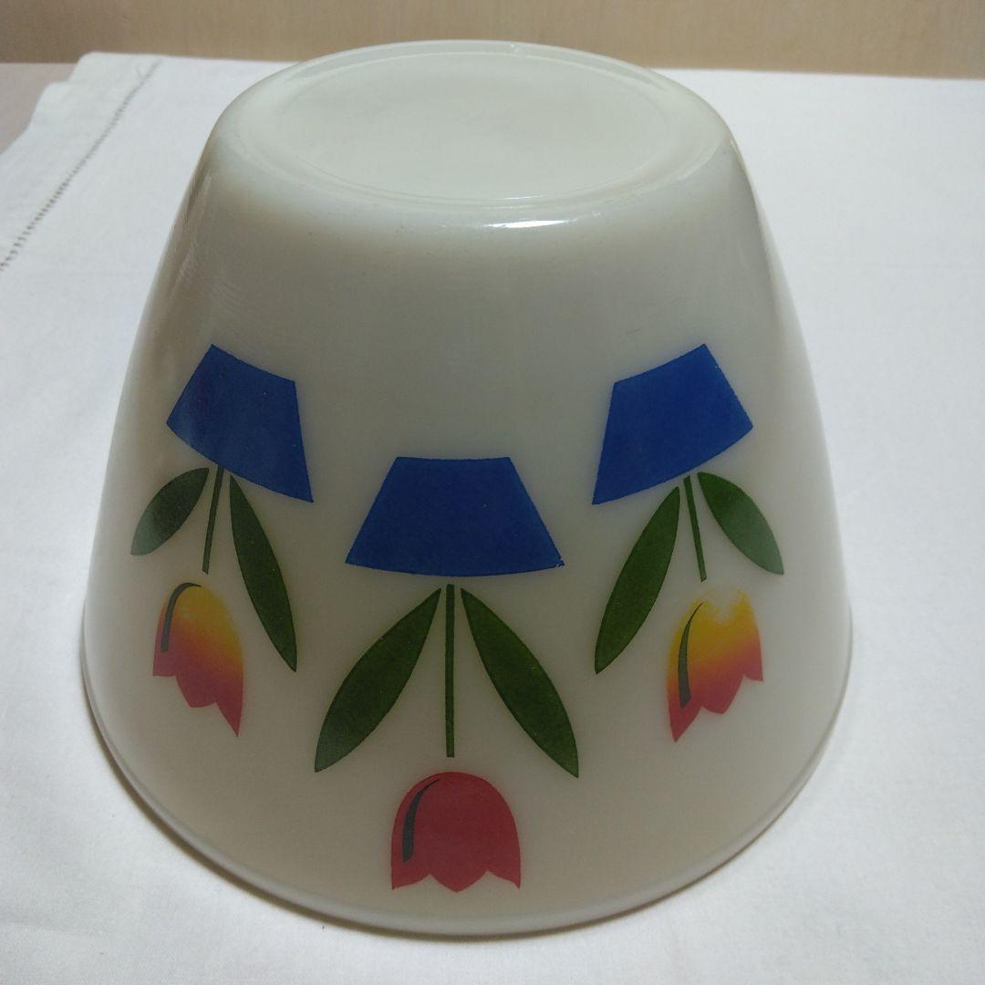 ヴィンテージFire King チューリップ柄 ボウル LL アイボリー·美品