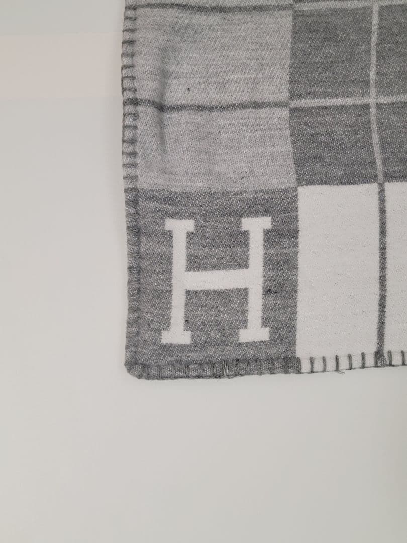 エルメス　クッションカバー　グレー　45×45　チェック