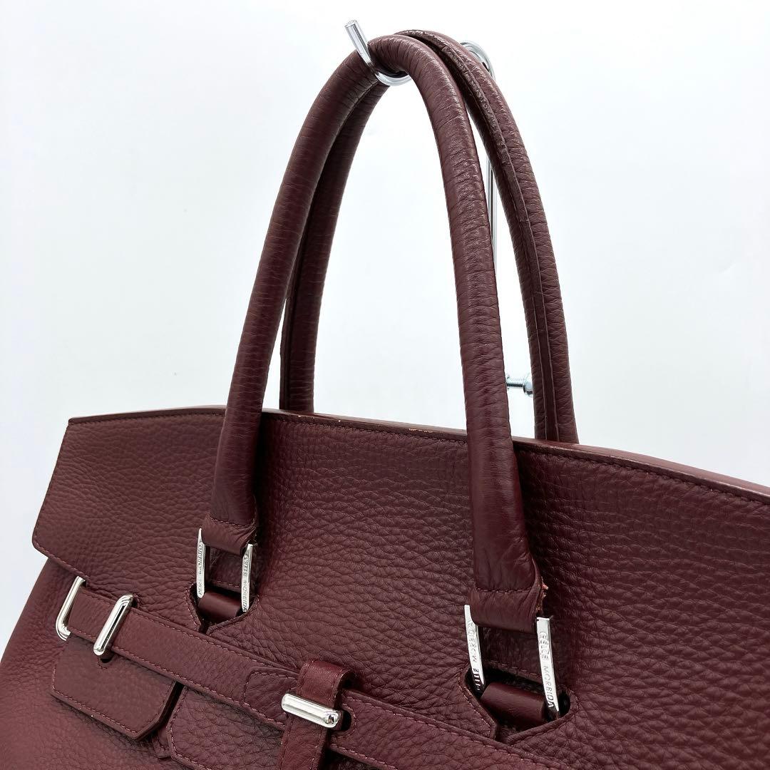 美品【PELLE MORBIDA】ボストンバッグ　シルバー金具　レザー　ボルドー