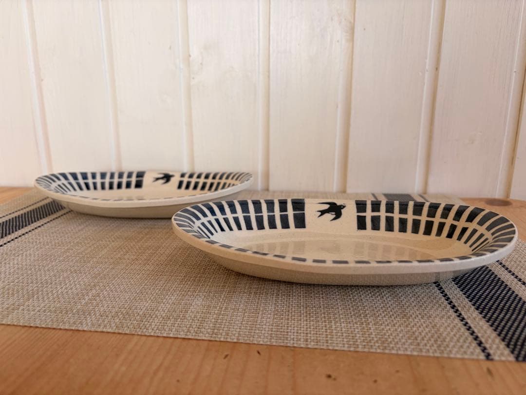 【週末お値下げ】東峯未央さん（益子焼作家）「トリ柄丸皿・楕円皿」計３枚セット