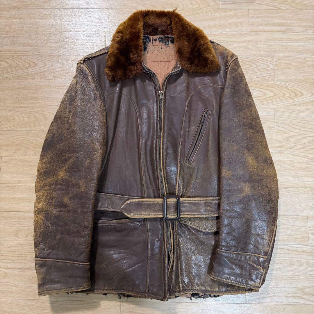 【Vintage】50s レザーボアコート 襤褸