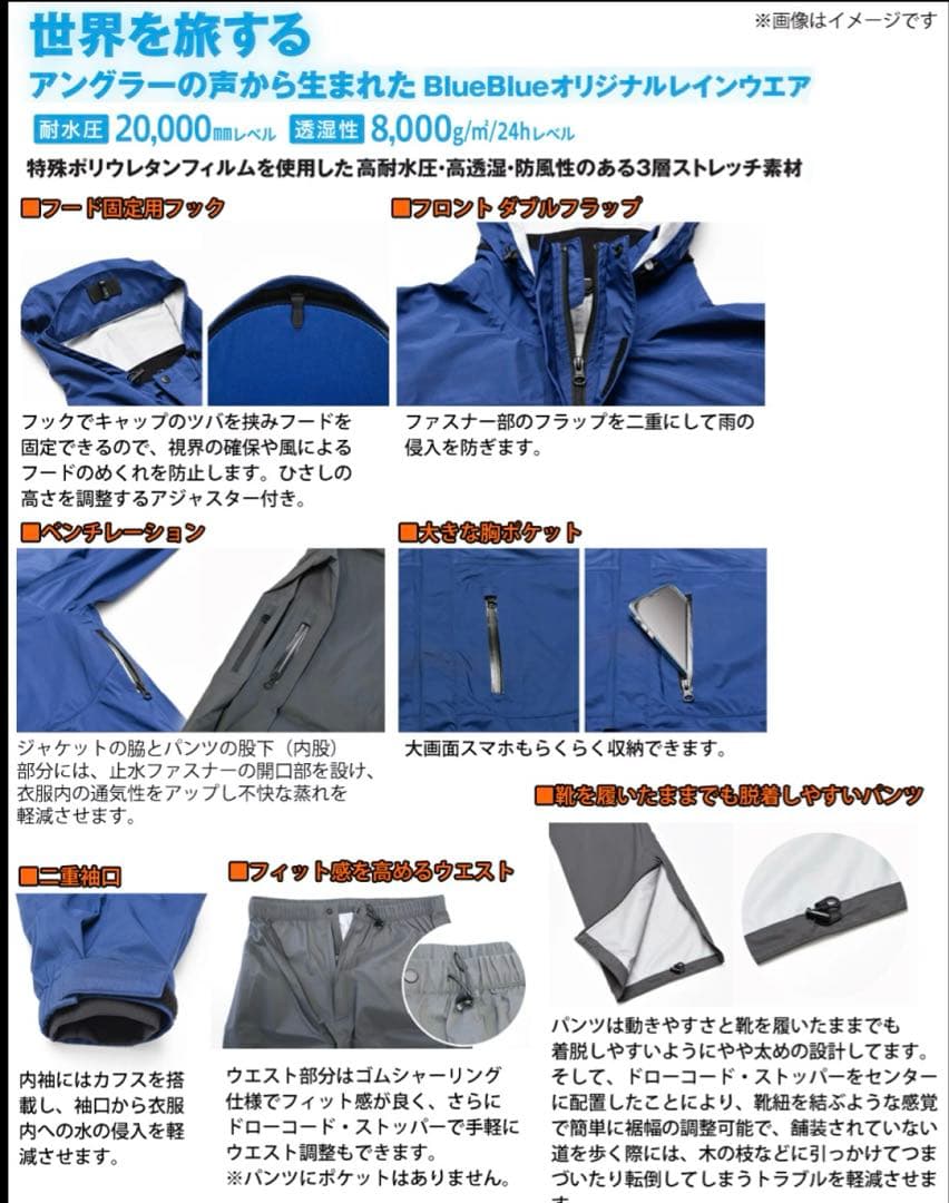 ブルーブルー　フィッシングレインウェア上下セット　Mサイズ