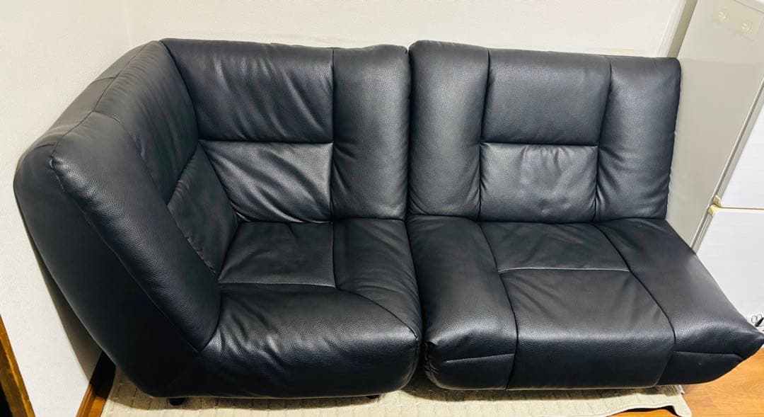 レザー調 ブラック L型角　ソファーセット クッション付き❗️