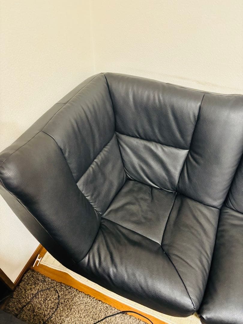 レザー調 ブラック L型角　ソファーセット クッション付き❗️