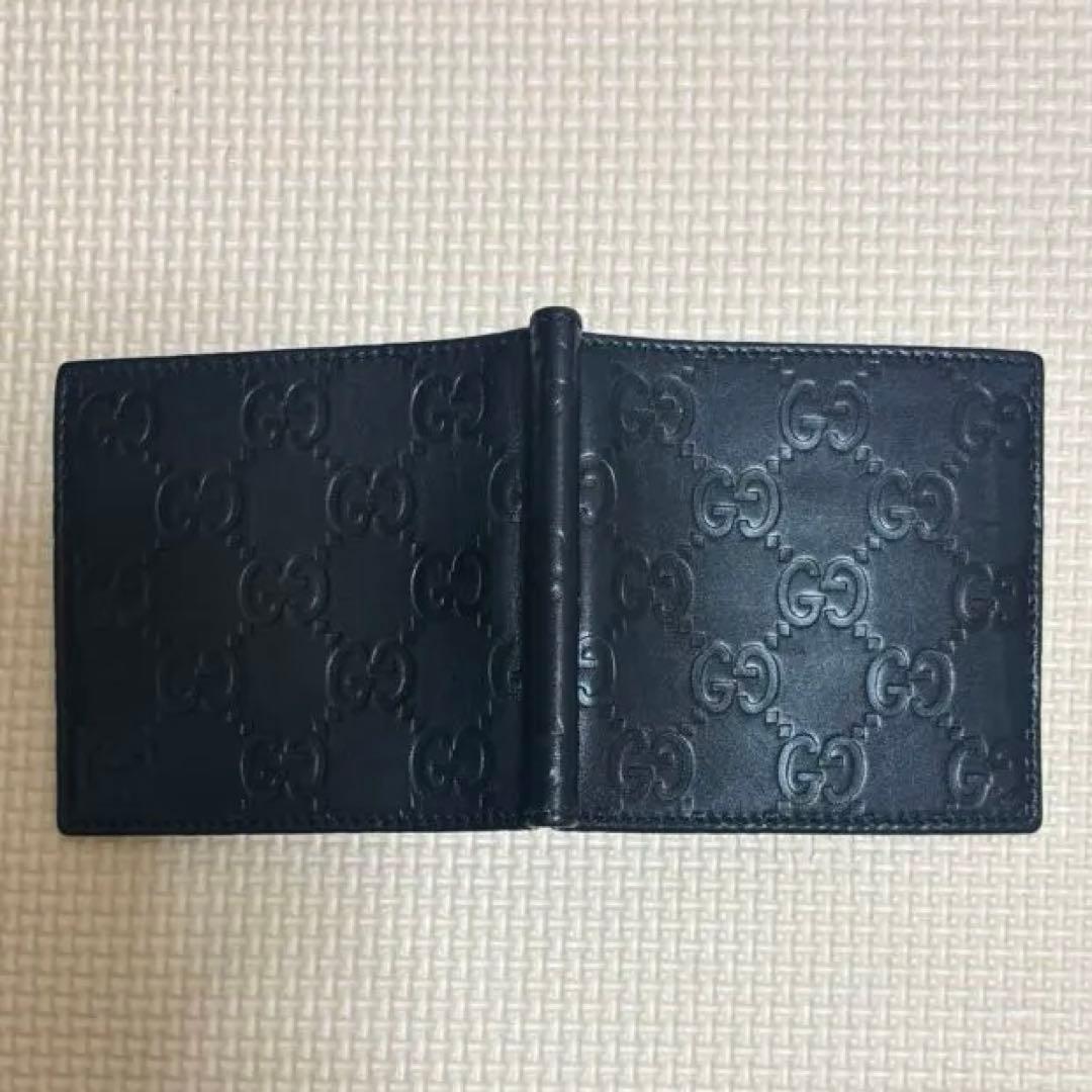 GUCCI 二つ折り　財布　マネークリップ ブラック　レザー