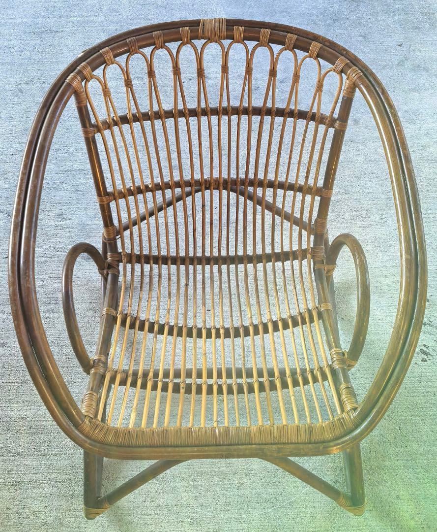 籐　お洒落なチェア　ローチェア　2脚セット