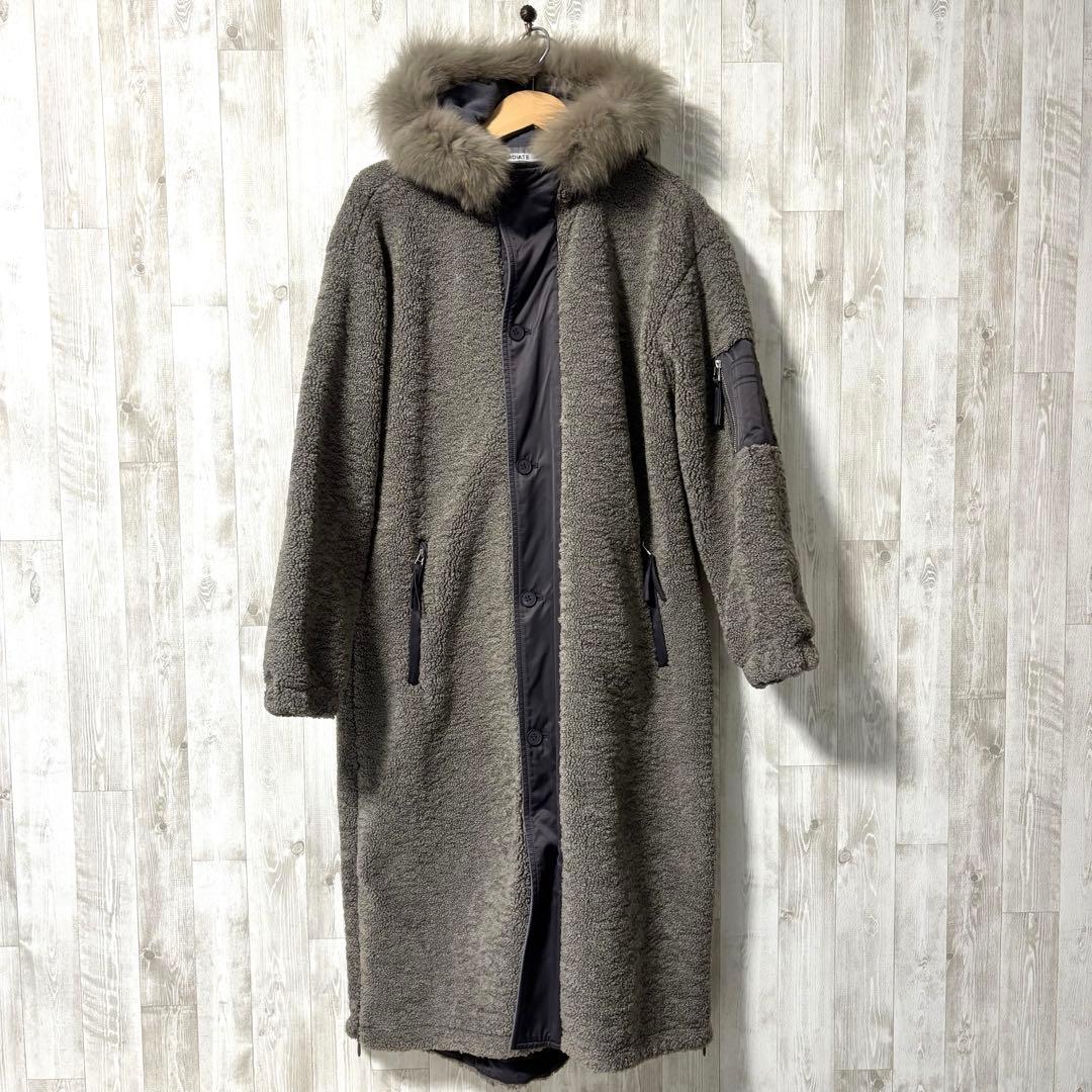 ラディエイト☆ファーフーデッドボアコート ロングコート フォックスファー M