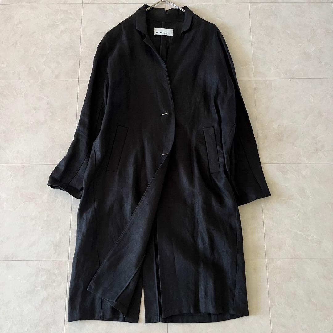 極美品✨upper hights 清涼リネンノーカラーコート黒 麻100% 36