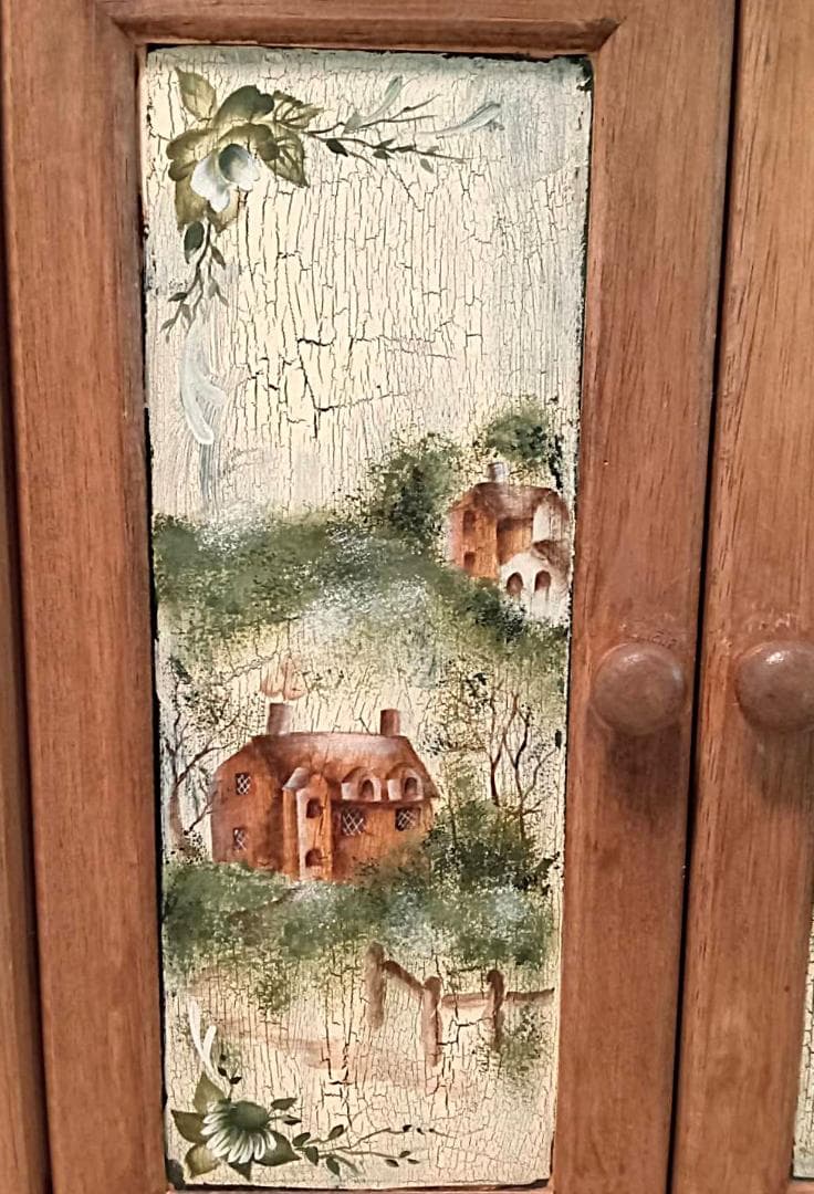 英国農村風景＆花木～本格トールペイント　希少/一点もの　収納ＢＯＸ　美品