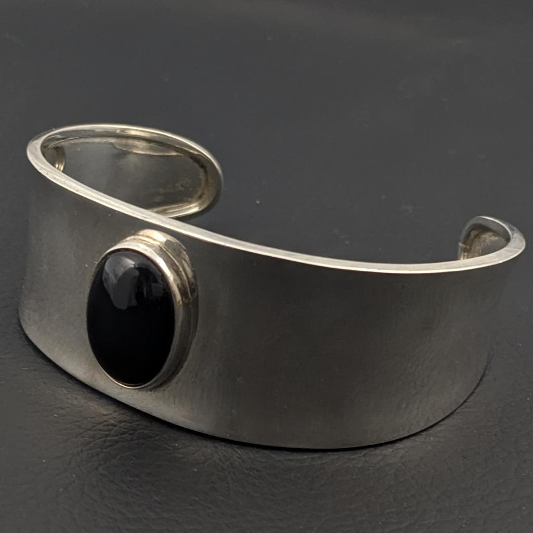 ヴィンテージ メキシカンシルバー925 オニキス バングル 22g