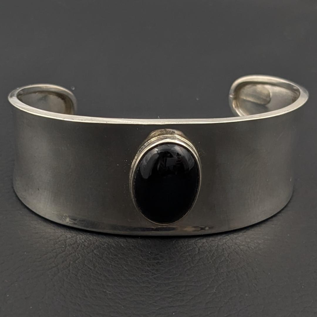 ヴィンテージ メキシカンシルバー925 オニキス バングル 22g