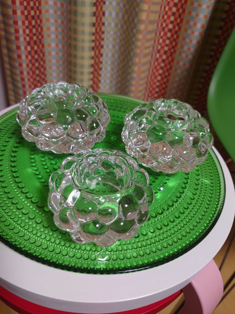 オレフォスorrefors キャンドルホルダー ラズベリー 大2小1セット