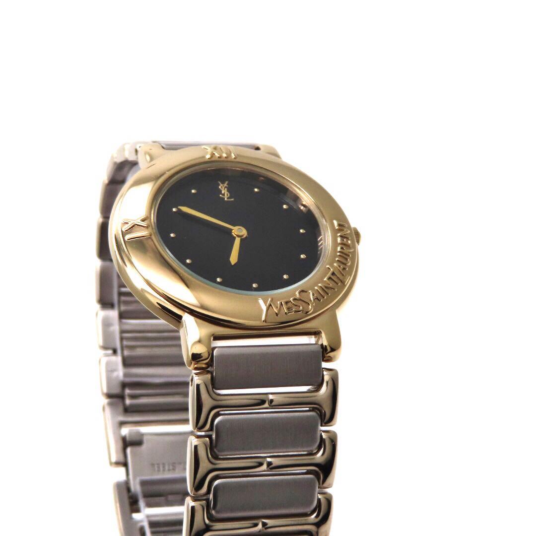 ☆極美品 4620 イヴサンローラン 時計 ラウンド コンビ ボーイズ ブラック