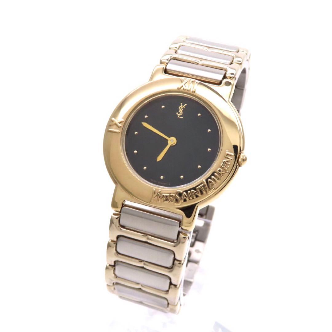 ☆極美品 4620 イヴサンローラン 時計 ラウンド コンビ ボーイズ ブラック
