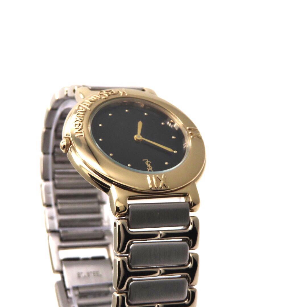 ☆極美品 4620 イヴサンローラン 時計 ラウンド コンビ ボーイズ ブラック