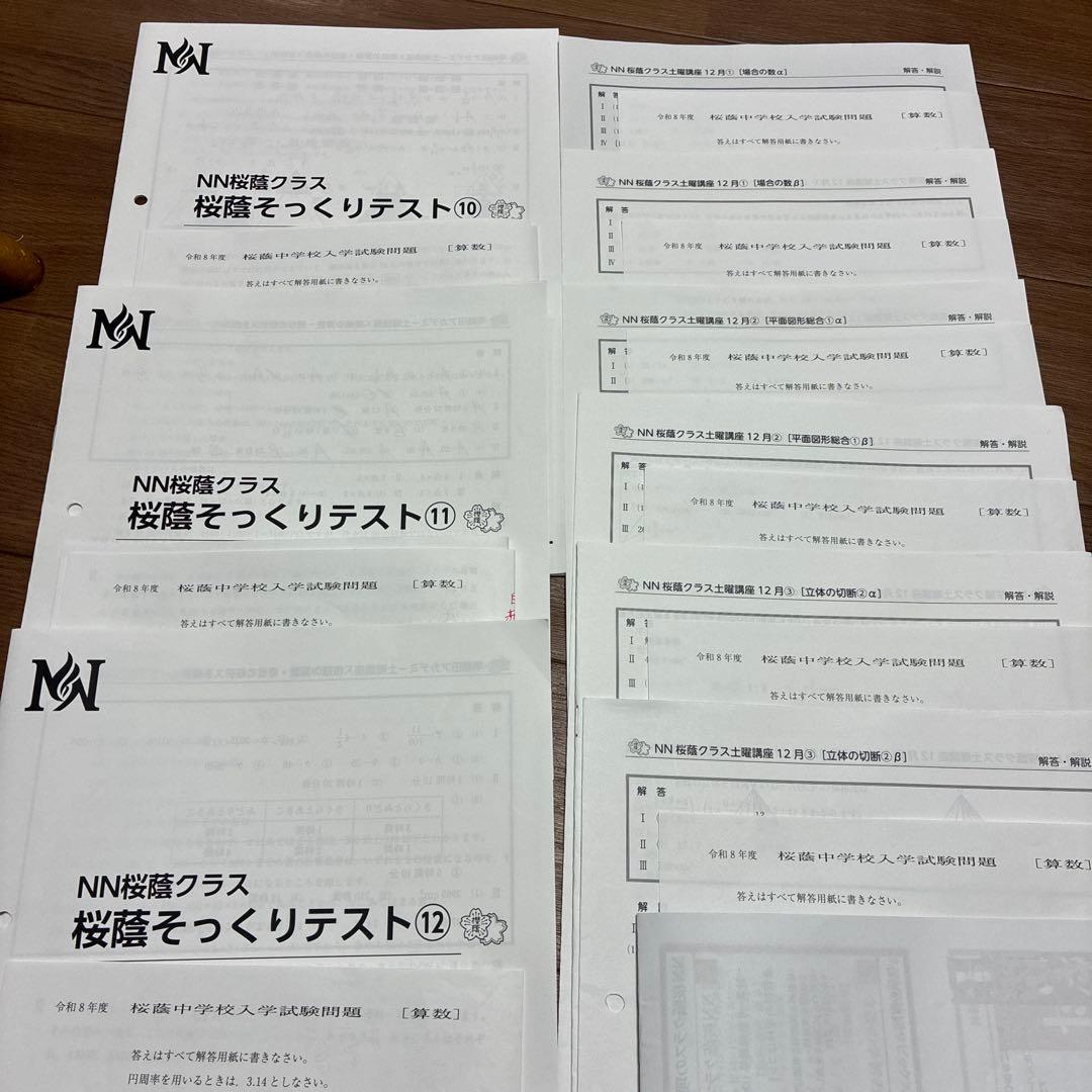令和８年　NN桜蔭算数そっくりテスト⑩⑪⑫プラスα+b 9セット算数