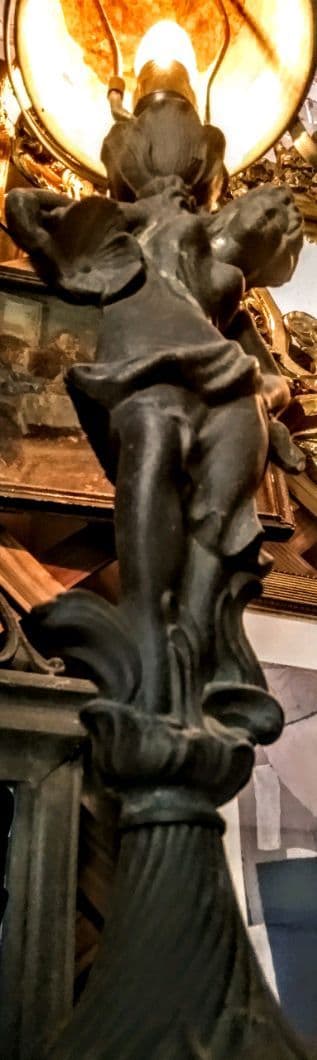 アンティーク照明ライトランプシェード アール・ヌーヴォーロココ彫刻銅像ビンテージ