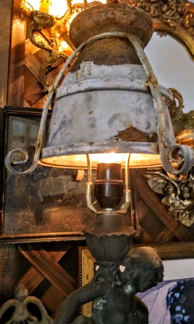 アンティーク照明ライトランプシェード アール・ヌーヴォーロココ彫刻銅像ビンテージ