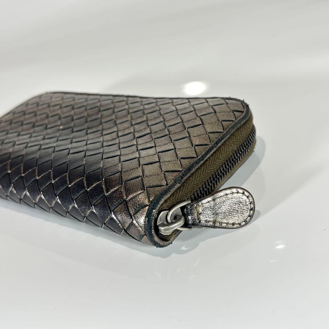 ボッテガヴェネタ 長財布 ラウンドファスナー イントレチャート メタリック