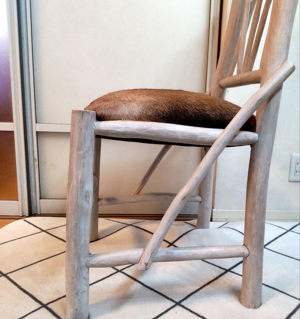 (美品)ハラコ チェア 毛皮 椅子 スツール 天然木 本革