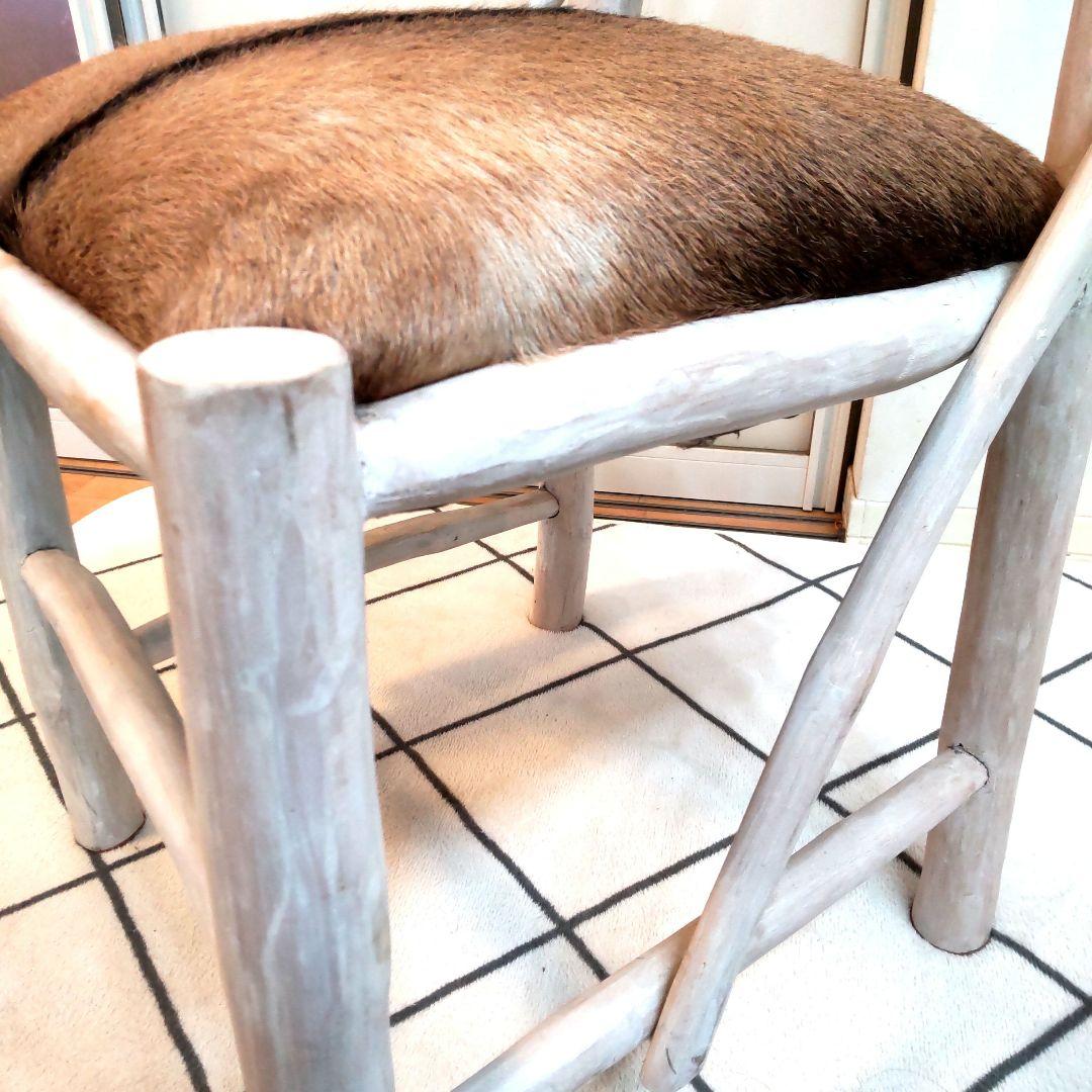 (美品)ハラコ チェア 毛皮 椅子 スツール 天然木 本革