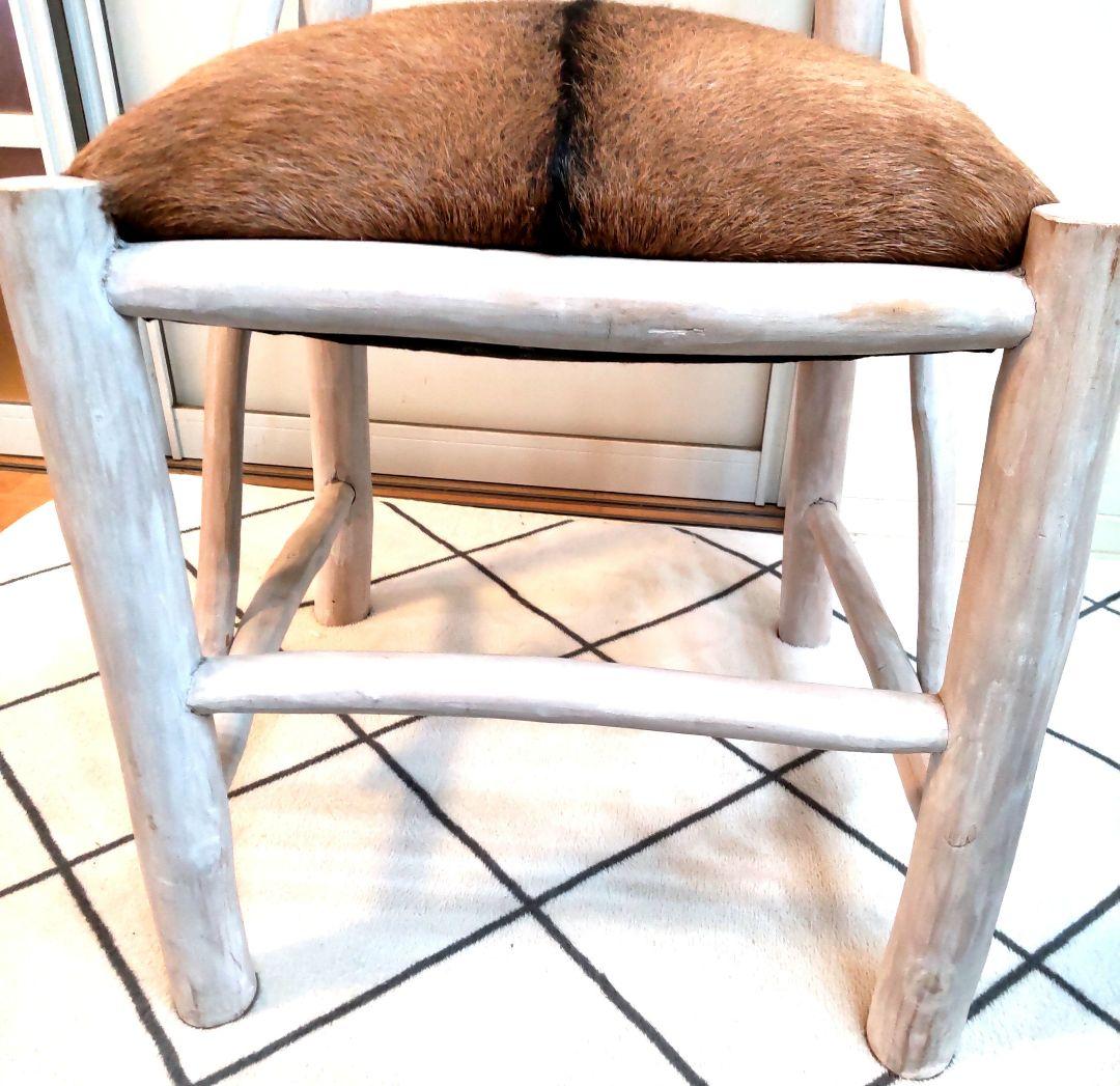 (美品)ハラコ チェア 毛皮 椅子 スツール 天然木 本革