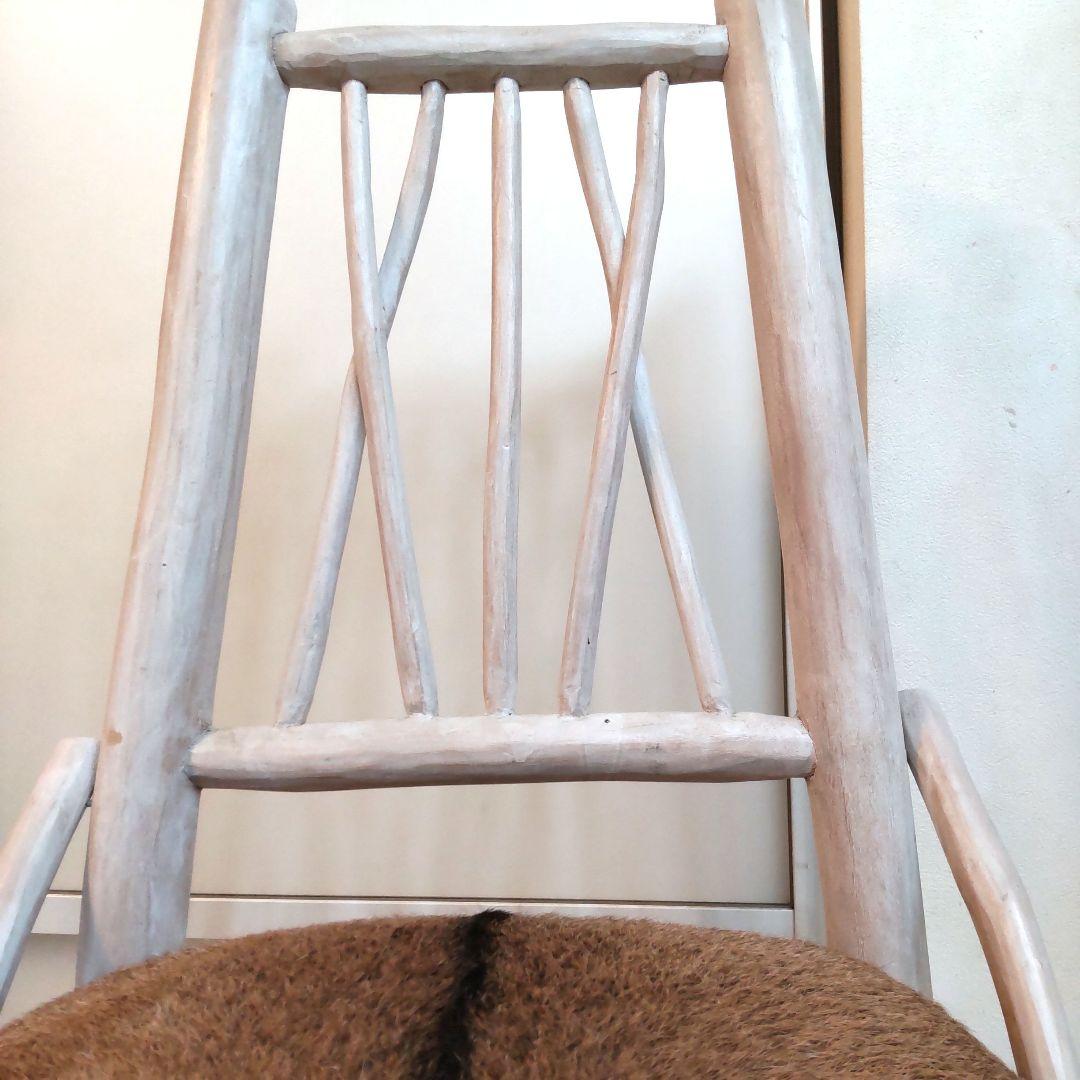 (美品)ハラコ チェア 毛皮 椅子 スツール 天然木 本革